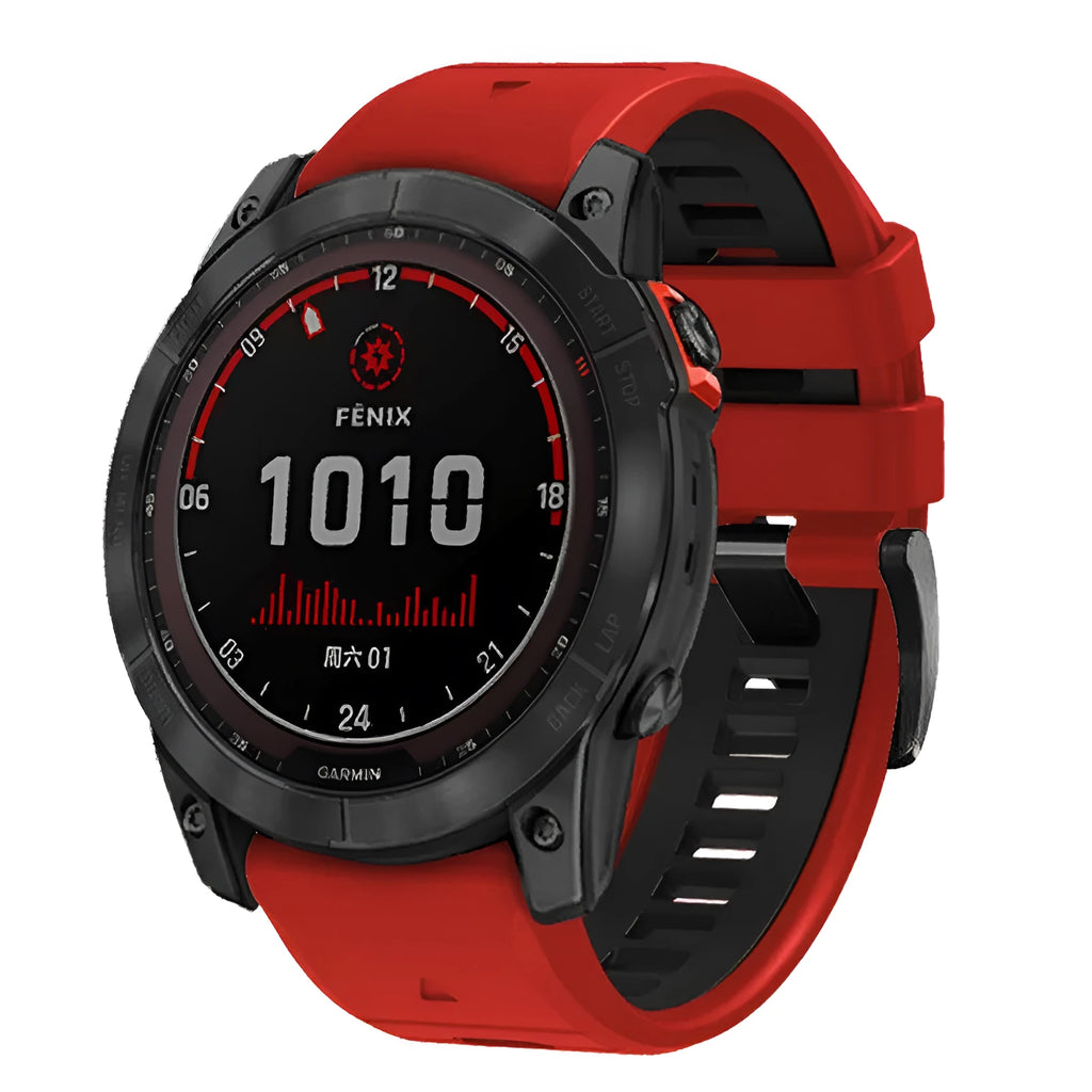 Two-colour quick release silicone strap for Garmin Fenix watch in Army Green Black
