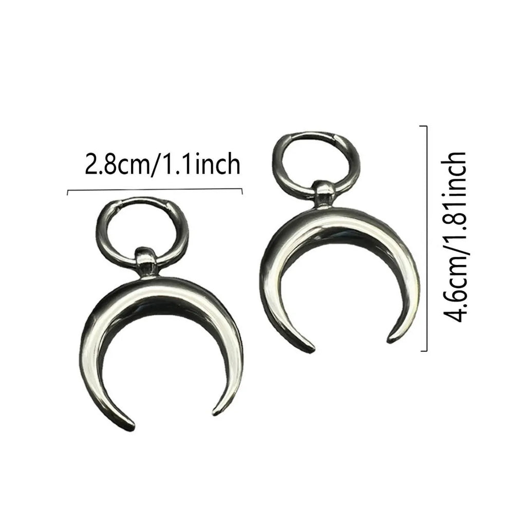 Silver vintage gothic moon hoop earrings with 18K gold-plated alloy and punk style geometric design