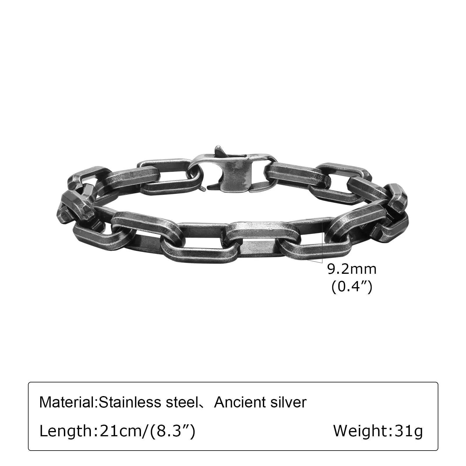 Men's titanium steel bracelet with square chain links in black, gold, retro or steel colours