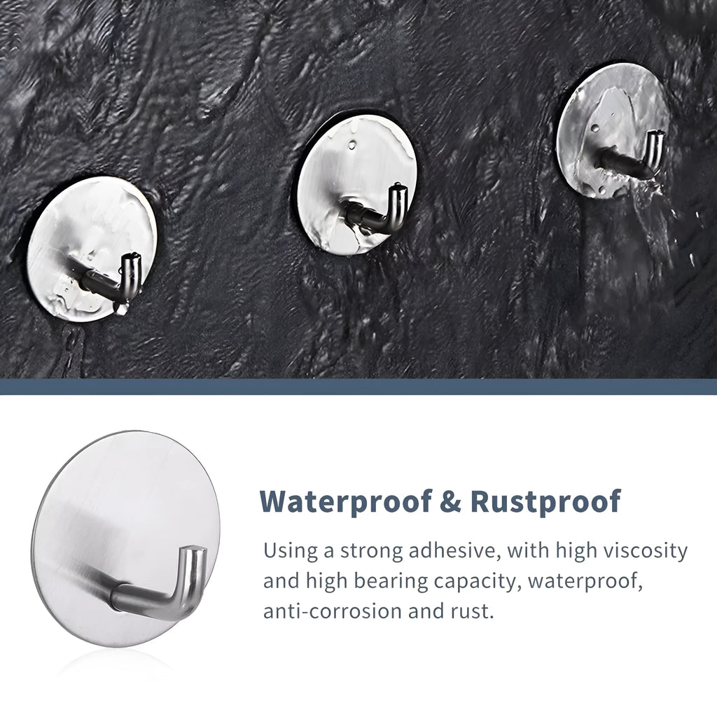 Round stainless steel self-adhesive hook with 3kg load capacity for bathroom and kitchen use