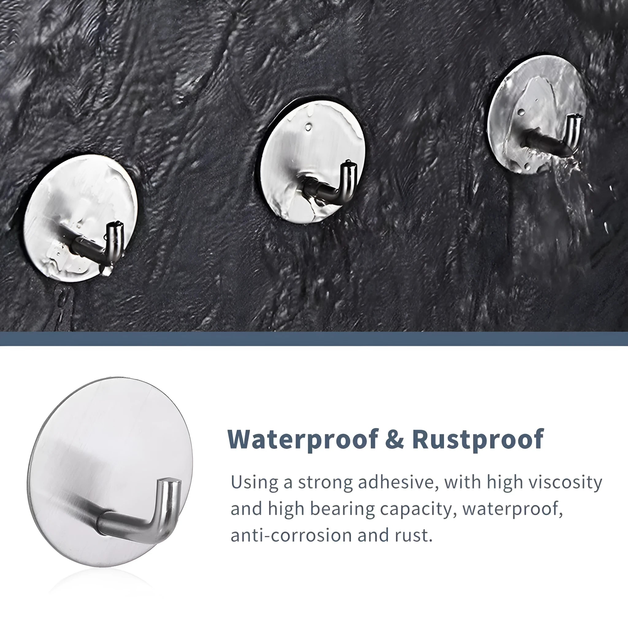Round stainless steel self-adhesive hook with 3kg load capacity for bathroom and kitchen use