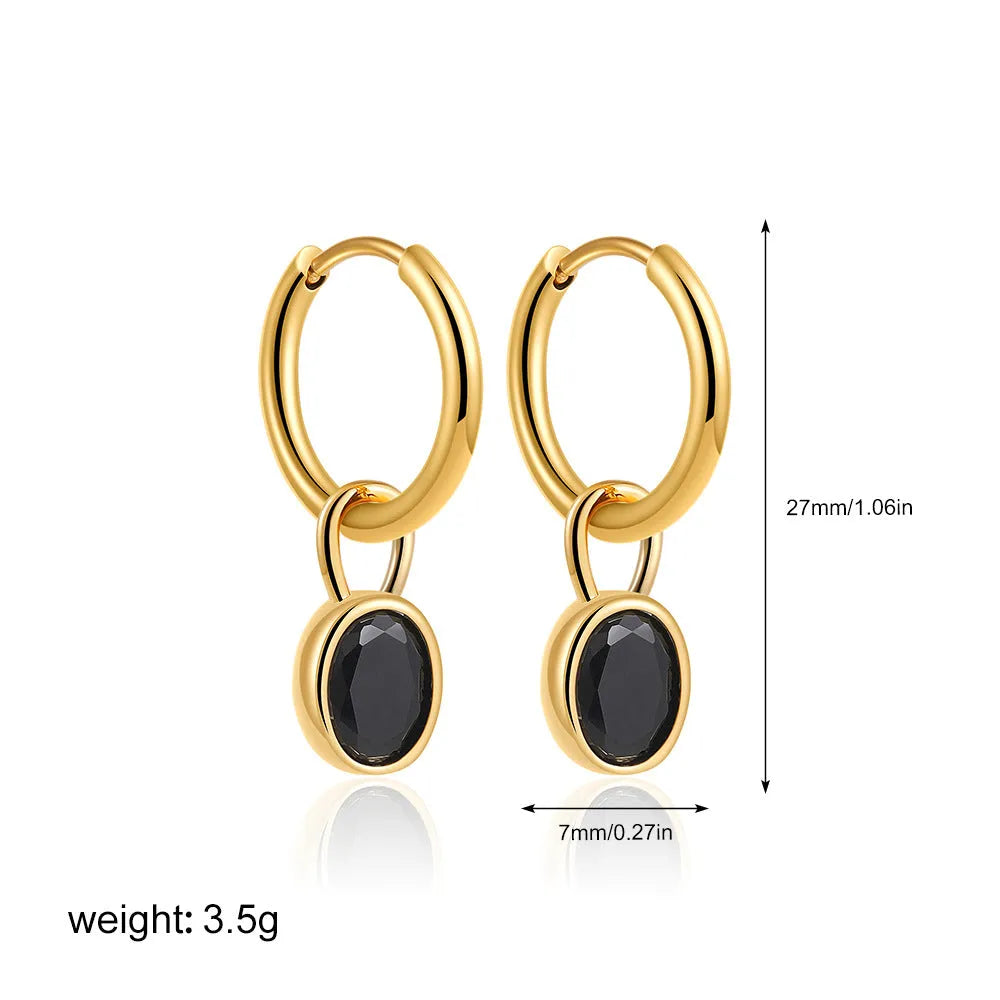 Women's oval zircon earrings in six colours with copper alloy setting and retro styling