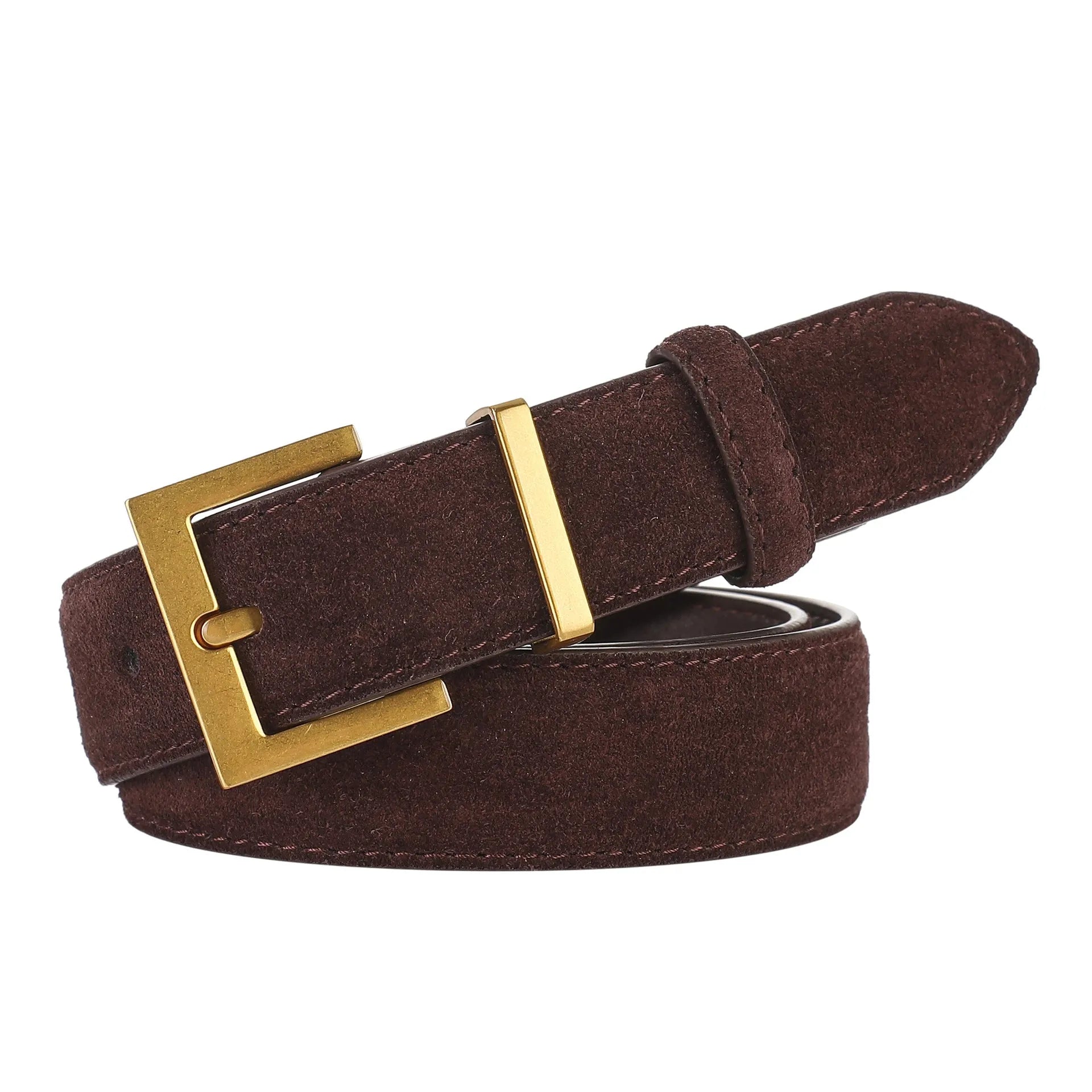 Ladies' genuine leather belt with quadrilateral pin buckle in black, 100cm length