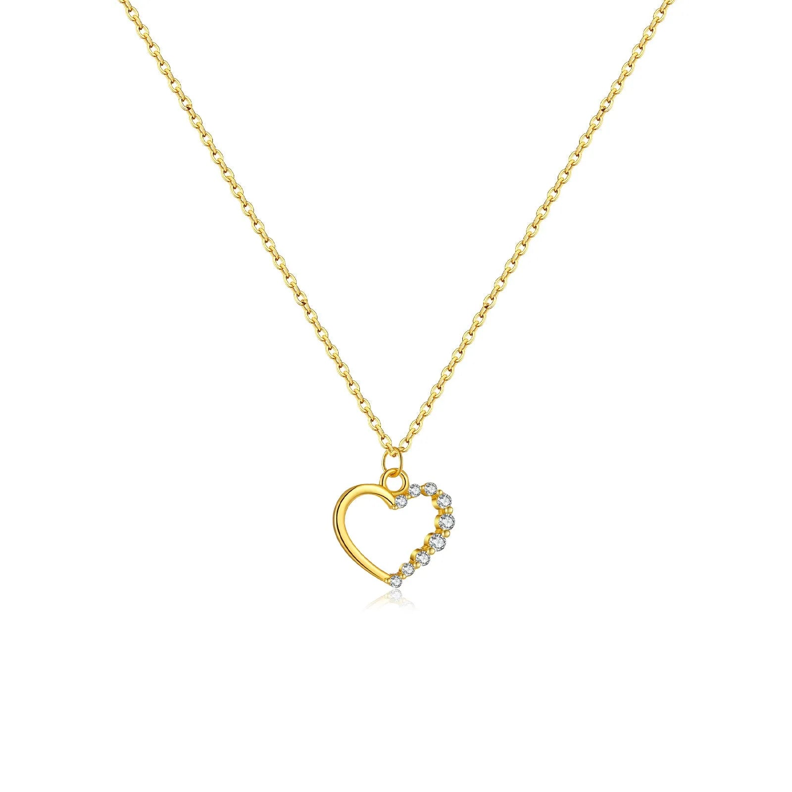 S925 sterling silver hollow heart necklace with circle detailing on regular chain