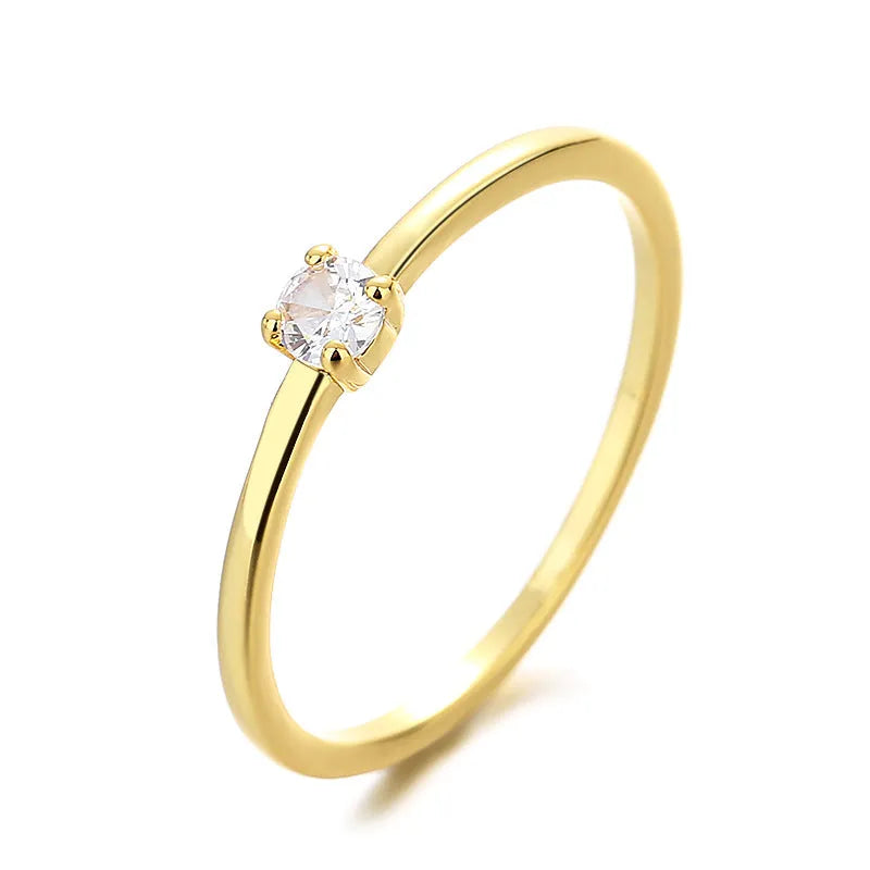 Copper geometric circle ring with single diamond for women in multiple colours and sizes