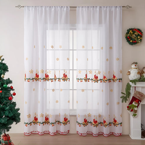 American Christmas snowflake embroidery curtain pair in polyester semi-sunshade fabric