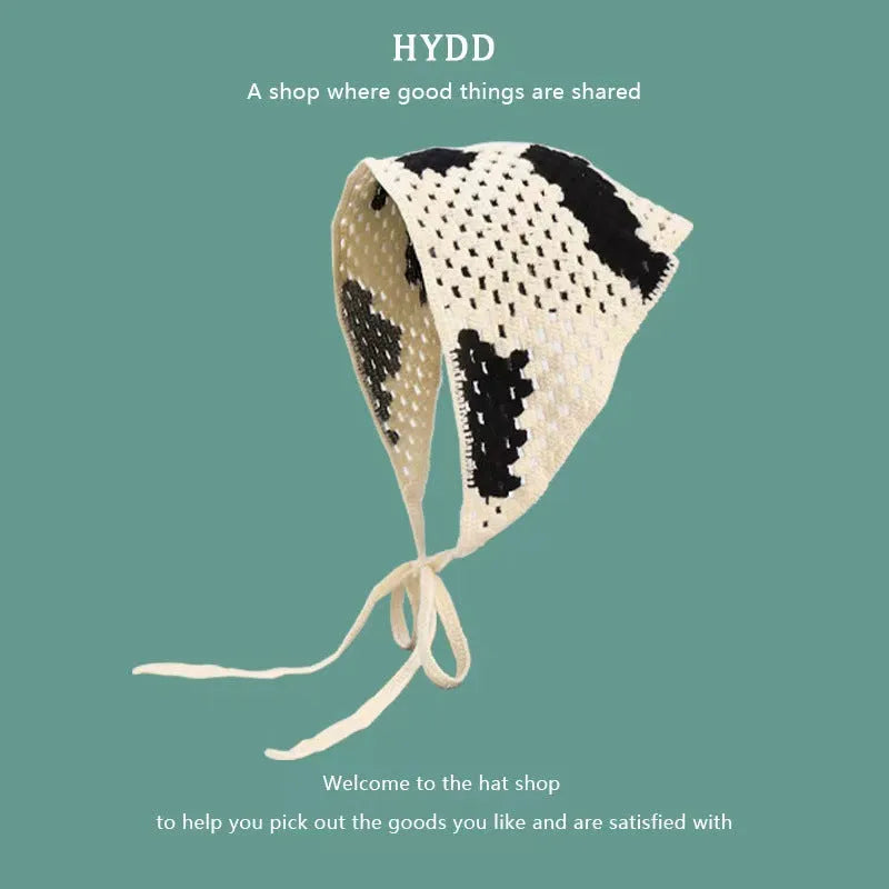 Women's cotton triangular headscarf with floral pattern, shown in beige blue little daisy design.