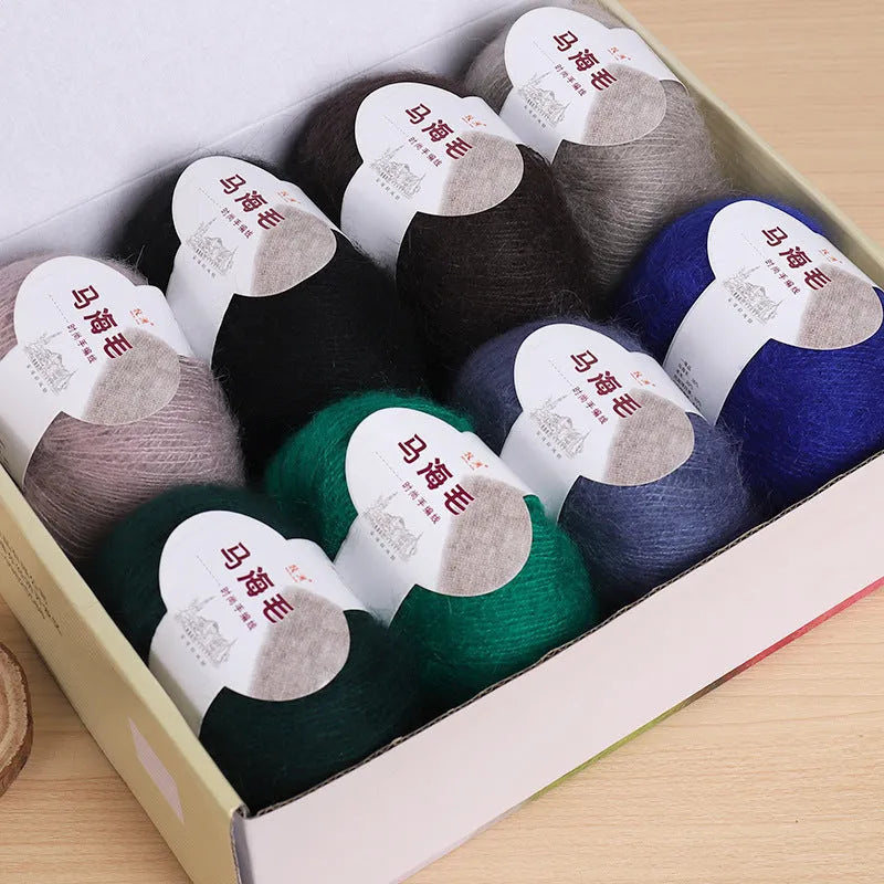 Mohair wool ball for DIY scarf knitting kit with Inverness thread in multiple colour options