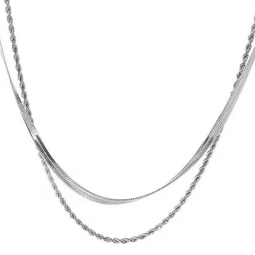 Retro geometric necklace with titanium steel pendant and adjustable snake bones chain