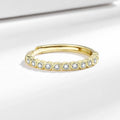Simple geometric Korean style adjustable open mouth ring with diamond tail detail in white gold or yellow gold colour