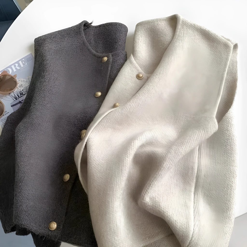 Women's polyester pullover vest with half sleeves in smoky grey, available in medium and large sizes by weight