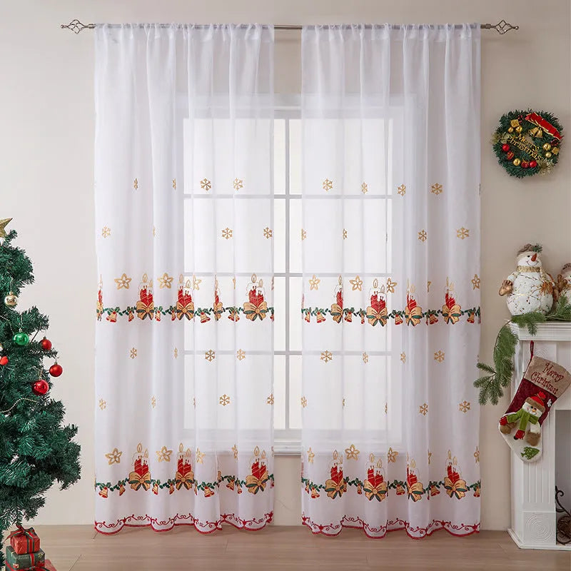 American Christmas snowflake embroidery curtain pair in polyester semi-sunshade fabric