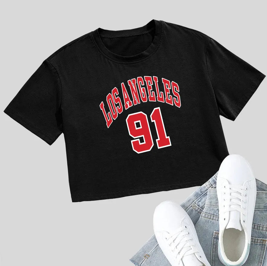 Personalised English letters cotton summer t-shirt with exposed navel design in black or white colours