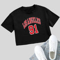 Personalised English letters cotton summer t-shirt with exposed navel design in black or white colours
