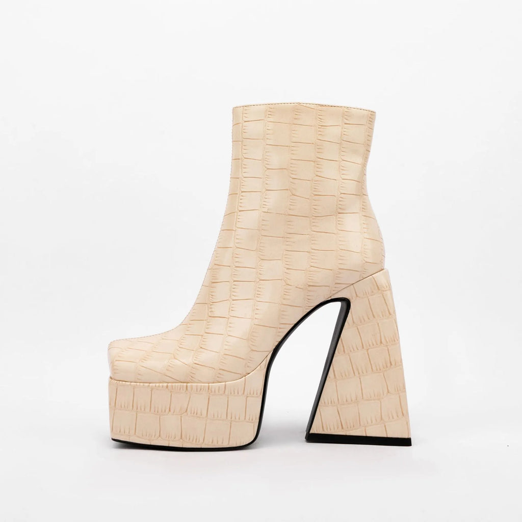 Women's ankle boot with high heel in solid colour options of red, green, black, beige, or brown