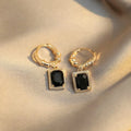 Geometric black zircon copper earrings with quadrilateral shape and French court retro styling