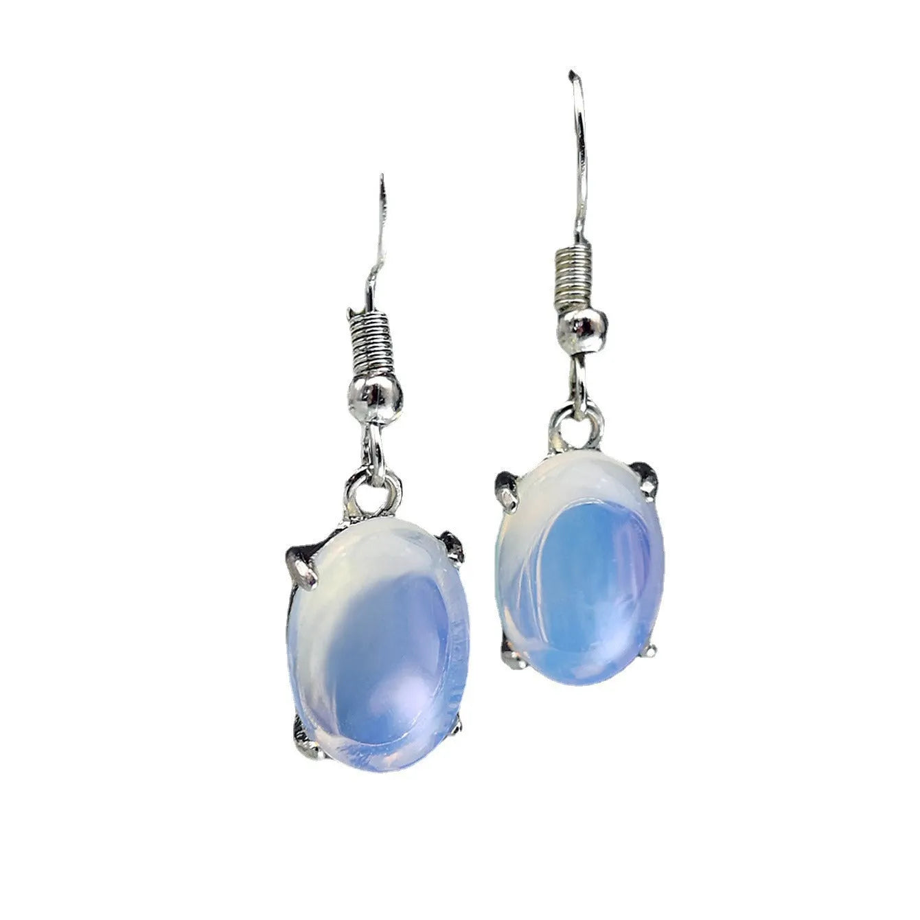 Moonlight white opal earrings with a retro cross pendant in a drop shape