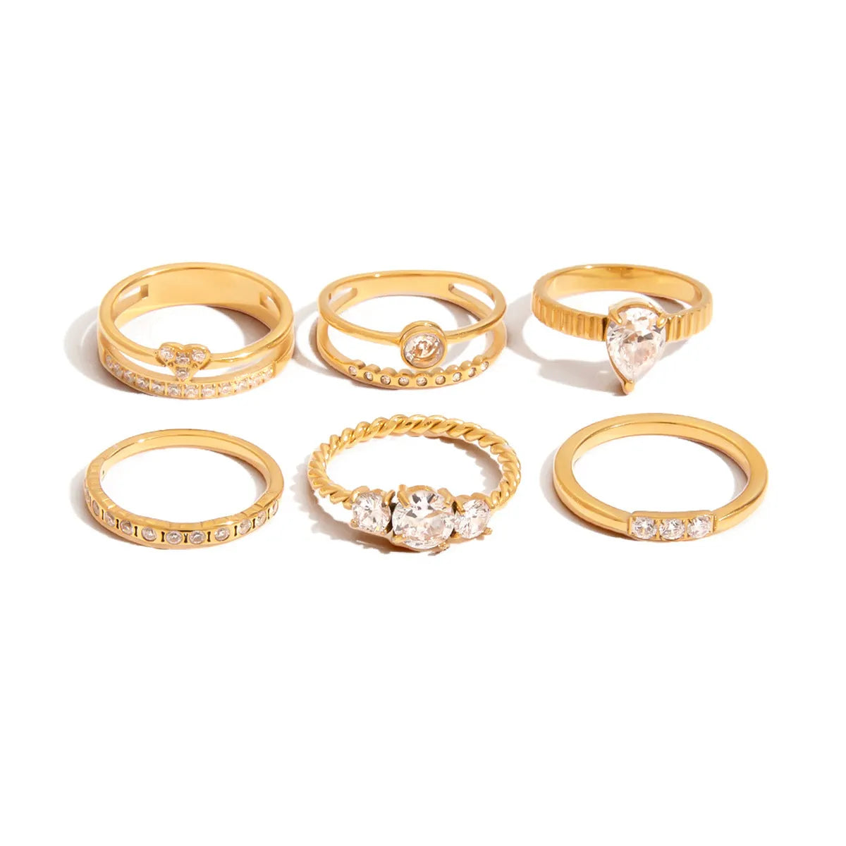 Silver tone geometric zircon ring with European-American styling on stainless steel background