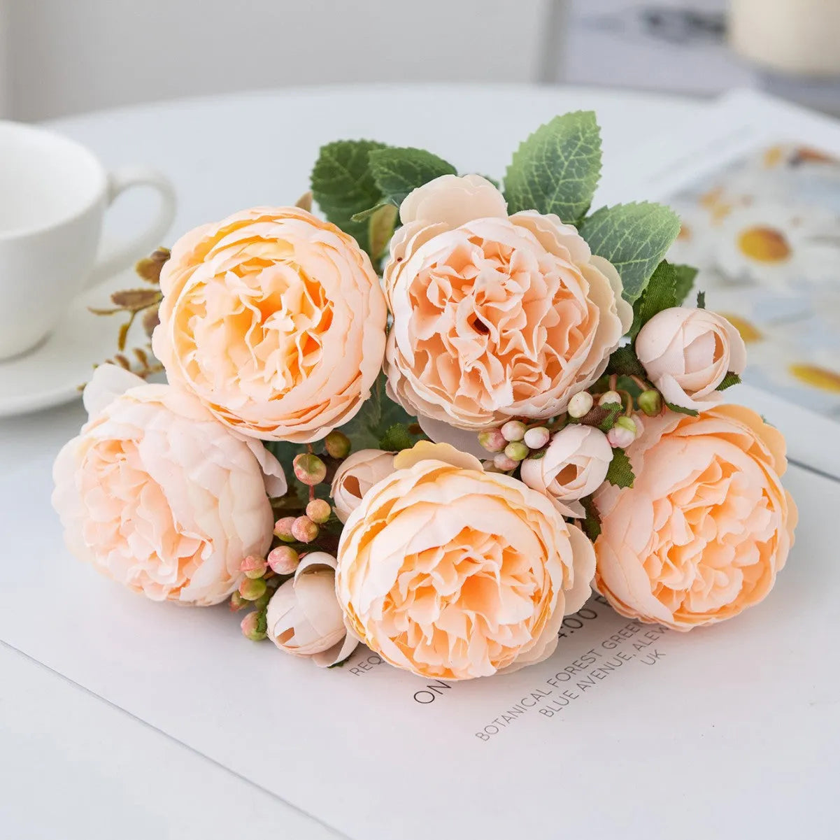 Artificial silk peony bouquet in champagne colour for wedding and home decoration