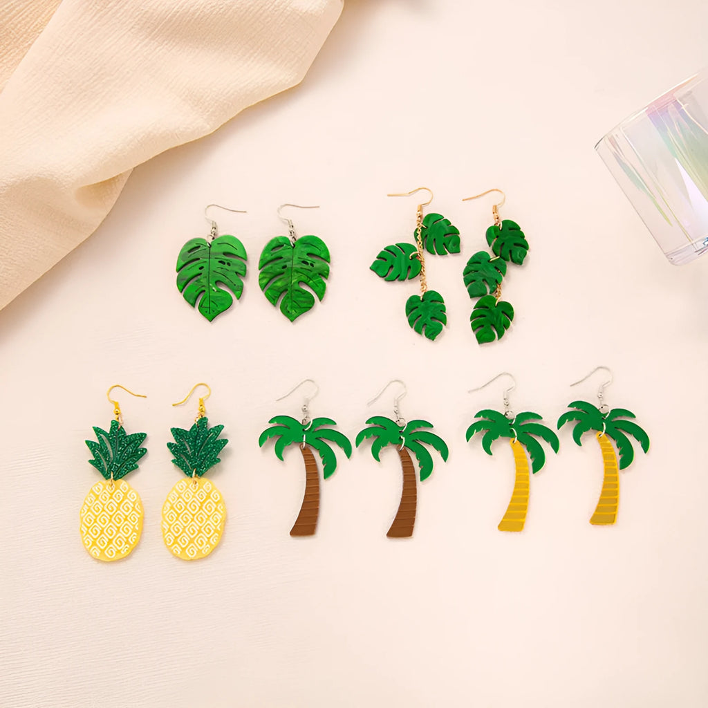 Acrylic coconut artocarpus heterophyllus drop earrings with alloy hooks in five style variations