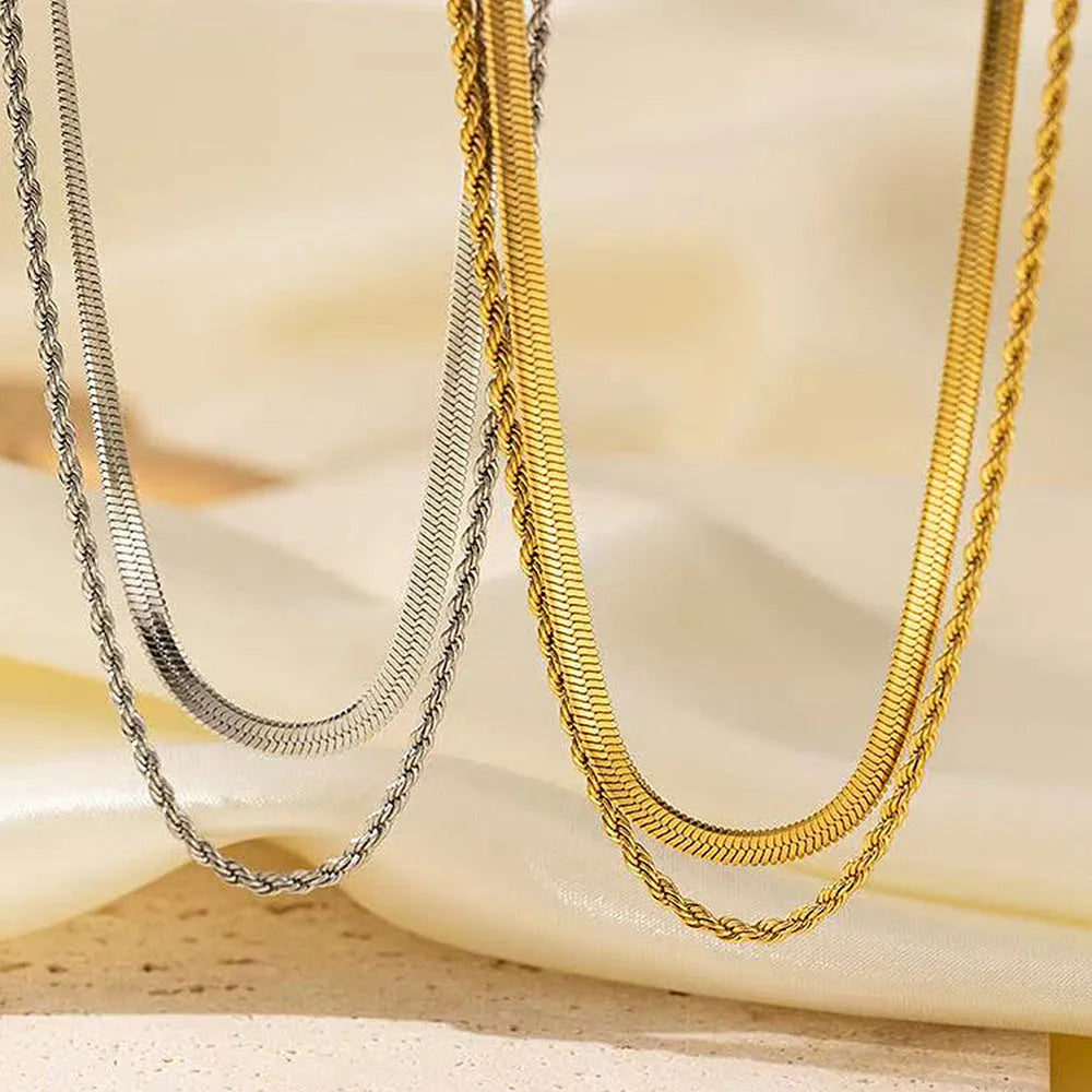 Retro geometric necklace with titanium steel pendant and adjustable snake bones chain
