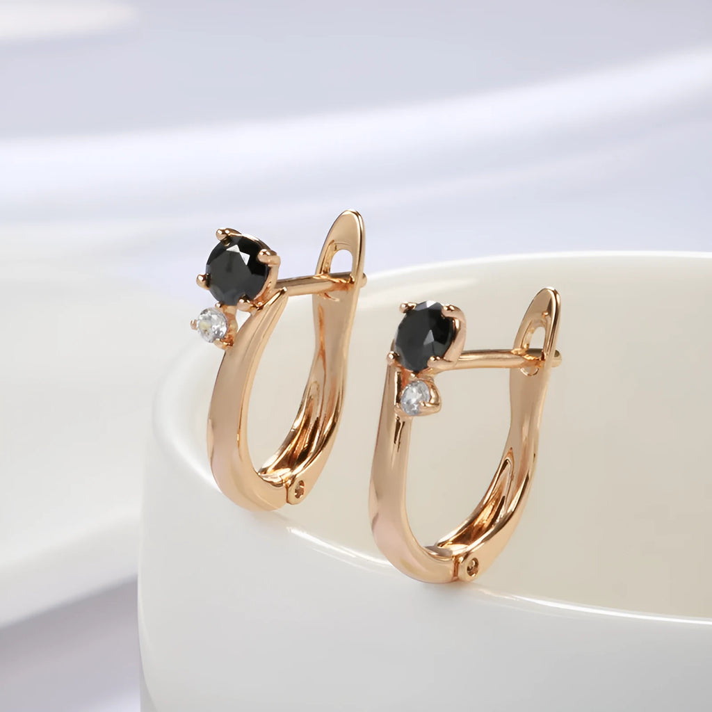 Gold retro geometric drop earrings for women with a gemstone inlay.