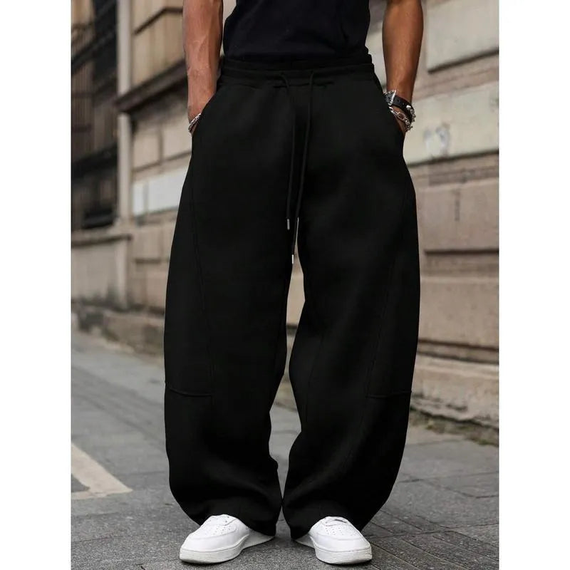 Men's straight-leg trousers with high waist elastic fit in bamboo fibre rabbit fur blend
