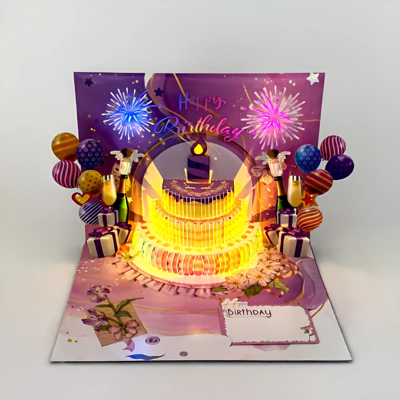 Chinese ink style greeting card with 3D cake design, manually folded, measuring 15 by 20 cm.