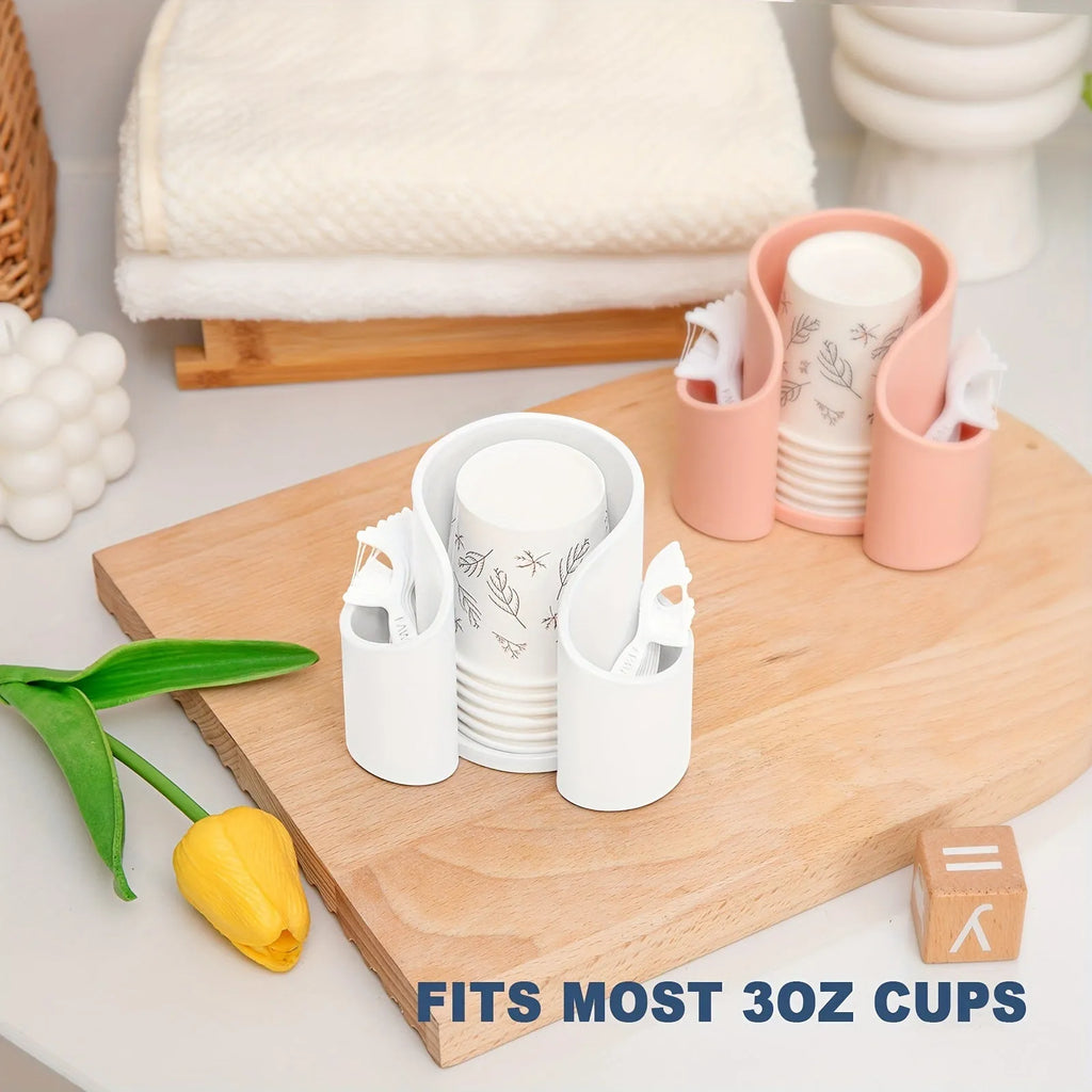 A plastic dental floss storage box in a modern style, shown in solid pink, white, blue, and black colour options.