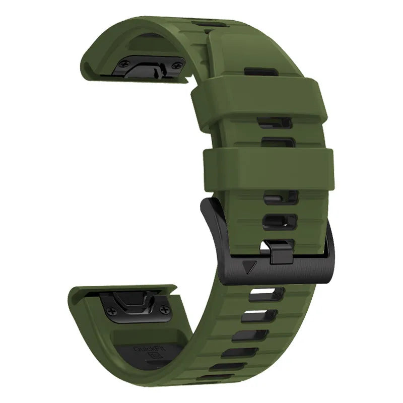 Two-colour quick release silicone strap for Garmin Fenix watch in Army Green Black