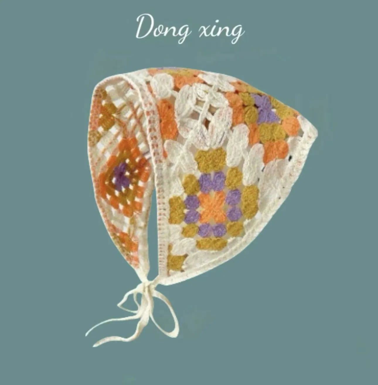 Women's cotton triangular headscarf with floral pattern, shown in beige blue little daisy design.