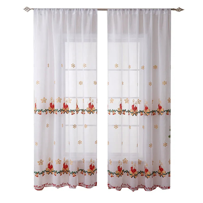 American Christmas snowflake embroidery curtain pair in polyester semi-sunshade fabric