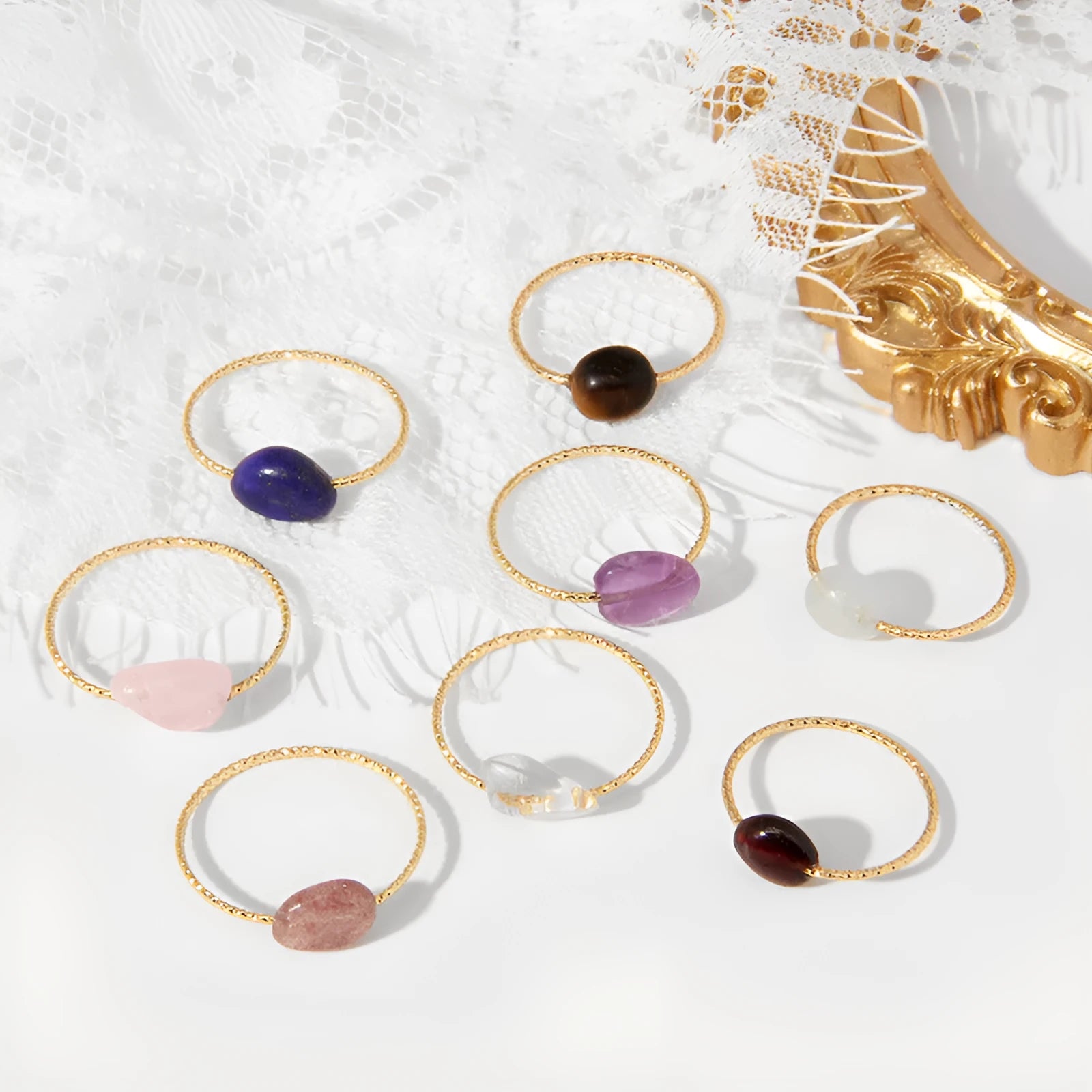 Geometric agate ring with polished cabochon stones in original niche design for women