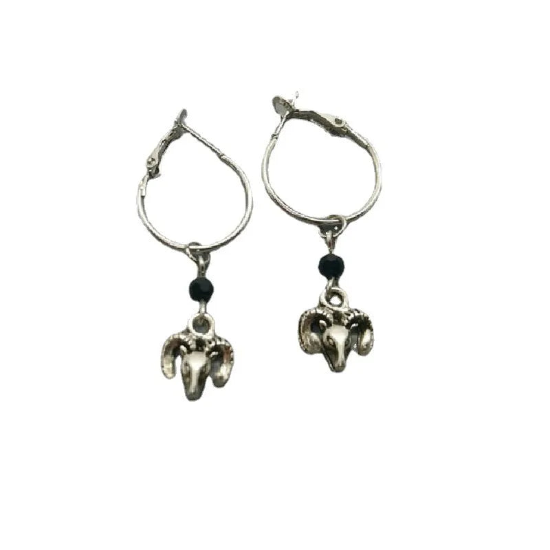 Silver Tibetan antelope inspired round ring earrings for women