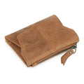 Cowhide leather coin purse in retro style with stitching and lock details