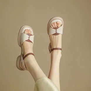 Women's chunky heel platform sandals with open toe in renewable leather