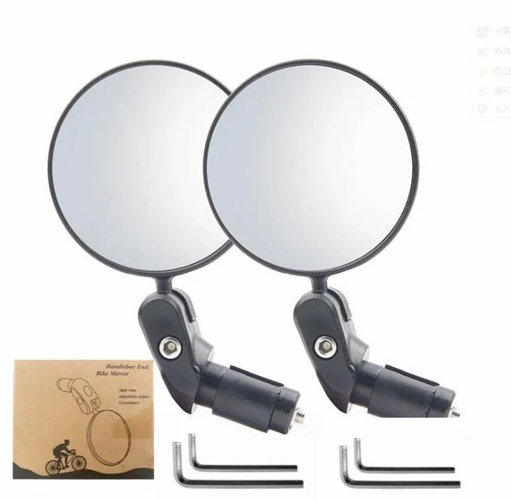 Black foldable convex rearview mirror showing 7cm reflector and adjustable stem.