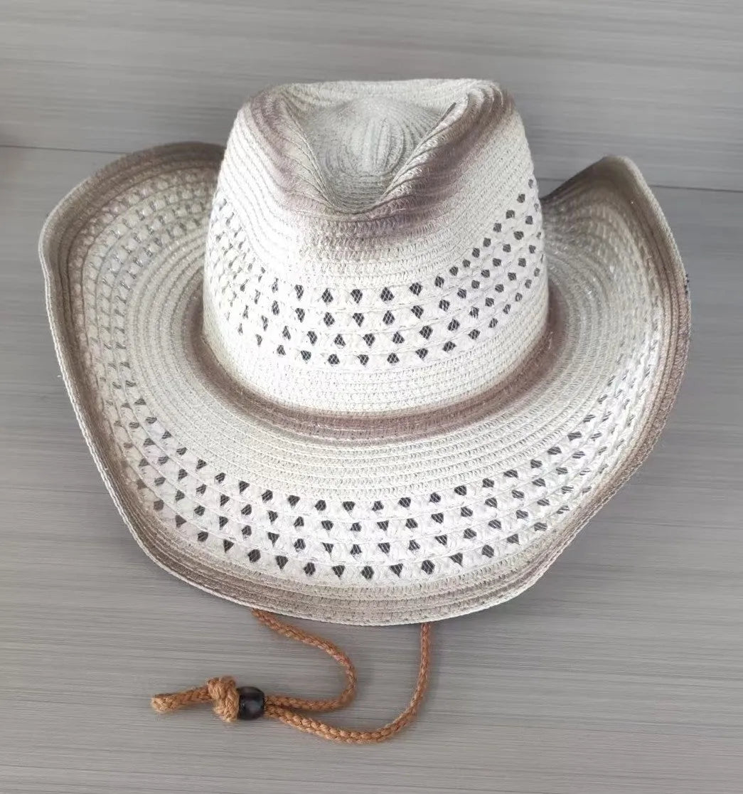 Brown leather velvet western cowboy hat with a curved brim and conical crown on a neutral background.