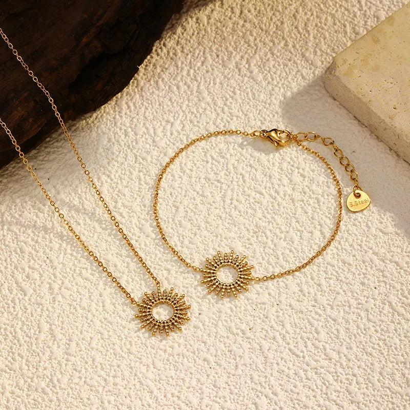 Sunflower series women's necklace and bracelet set with 14K gold plating on stainless steel