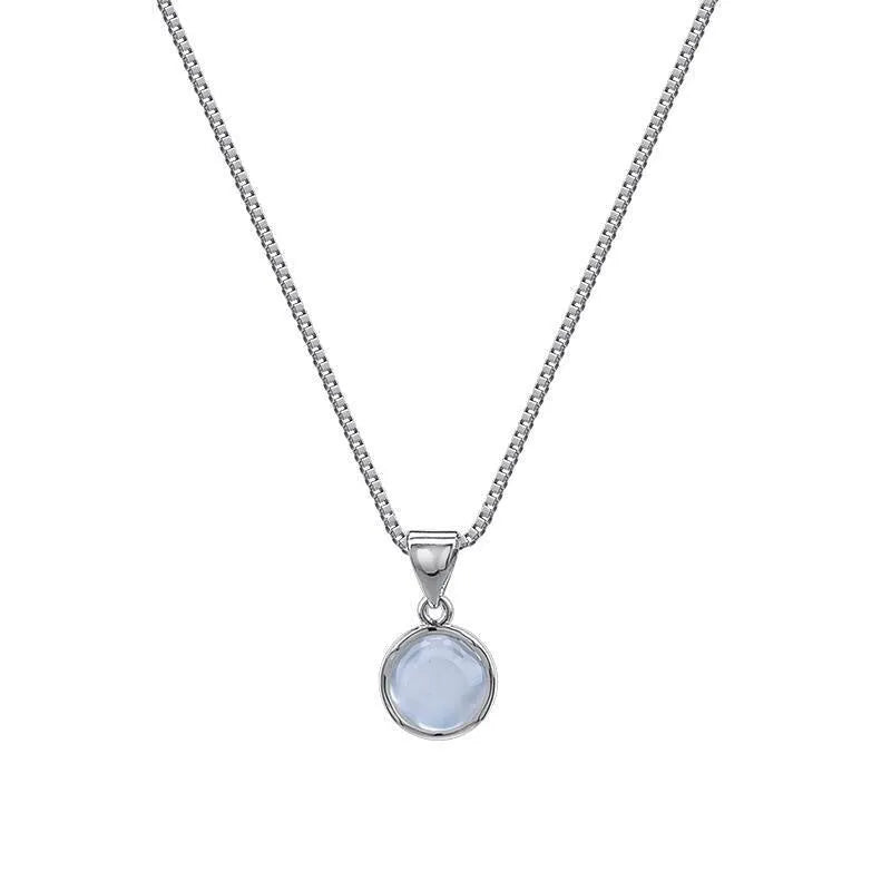 Korean-style oval pendant necklace with geometric crystal design on adjustable box chain