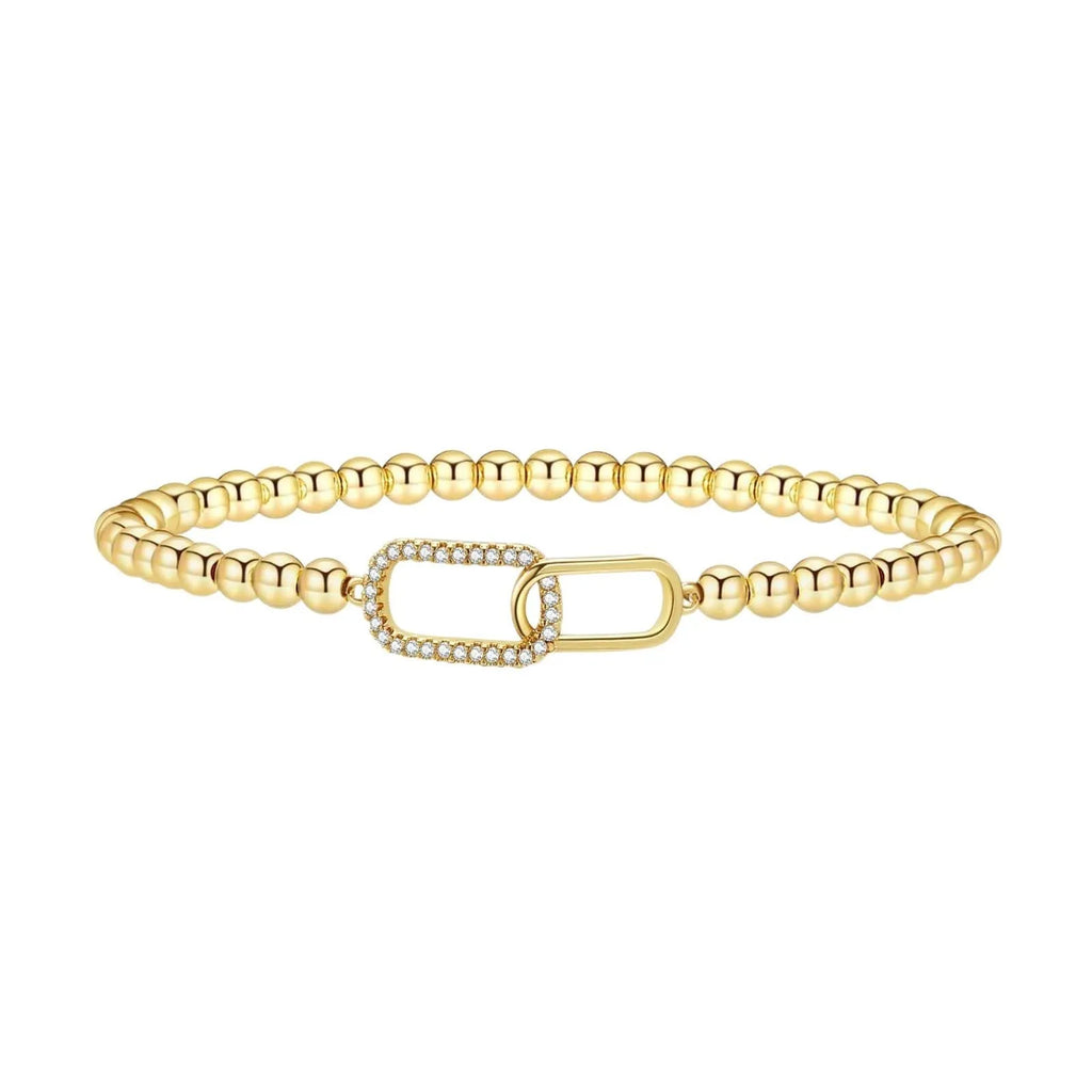 Women's adjustable stainless steel beaded bracelet with geometric round charm in six colour options