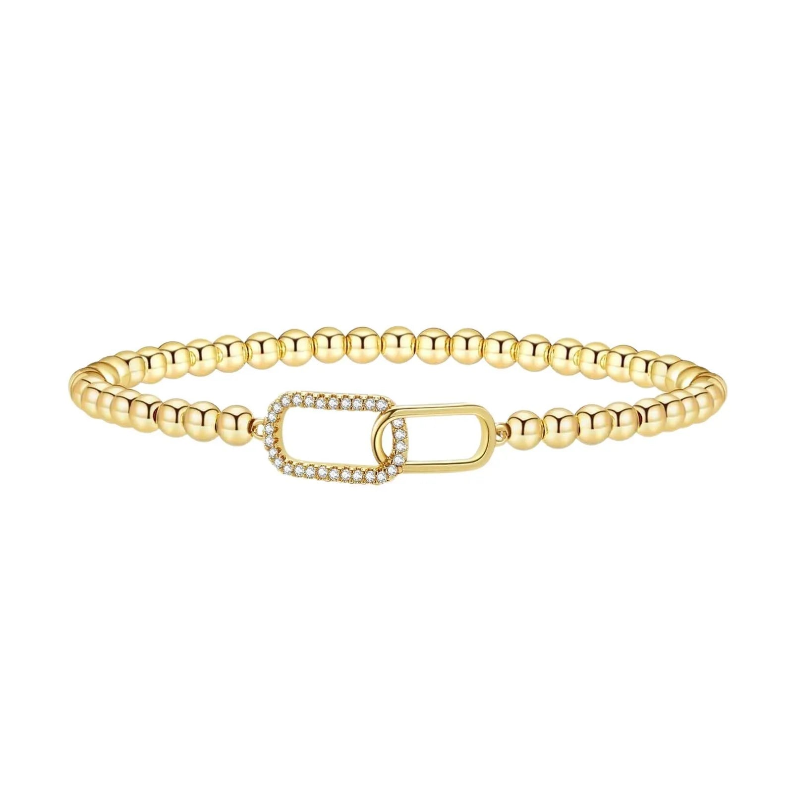 Women's adjustable stainless steel beaded bracelet with geometric round charm in six colour options