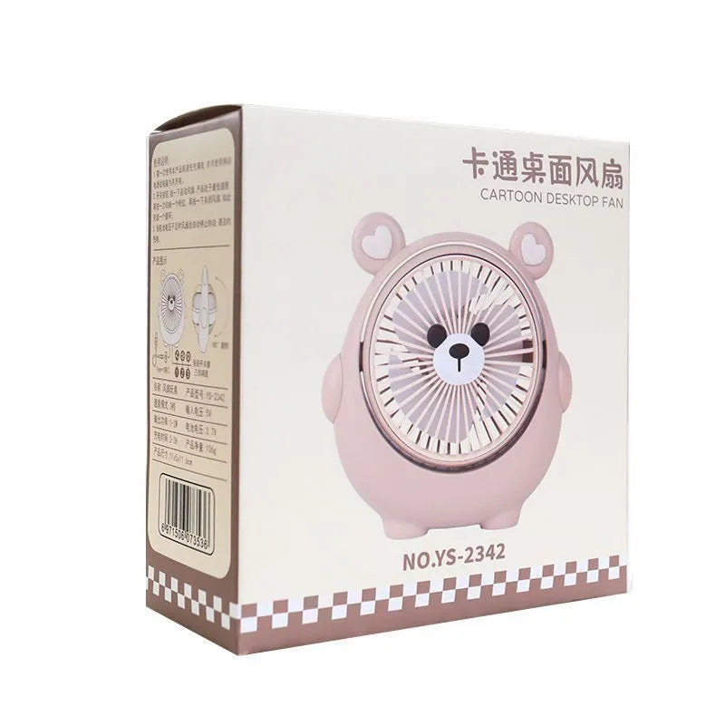Cute dog-themed USB desktop electric fan on a desk, showing brown puppy colour variant.