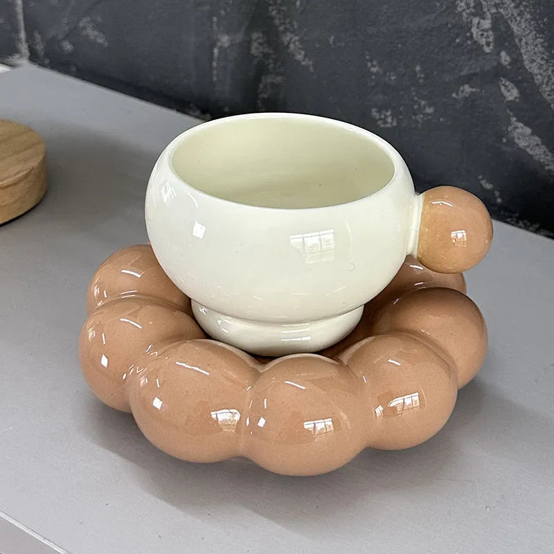 Nordic style ceramic coffee set with 250ml cup and matching dish in solid colour