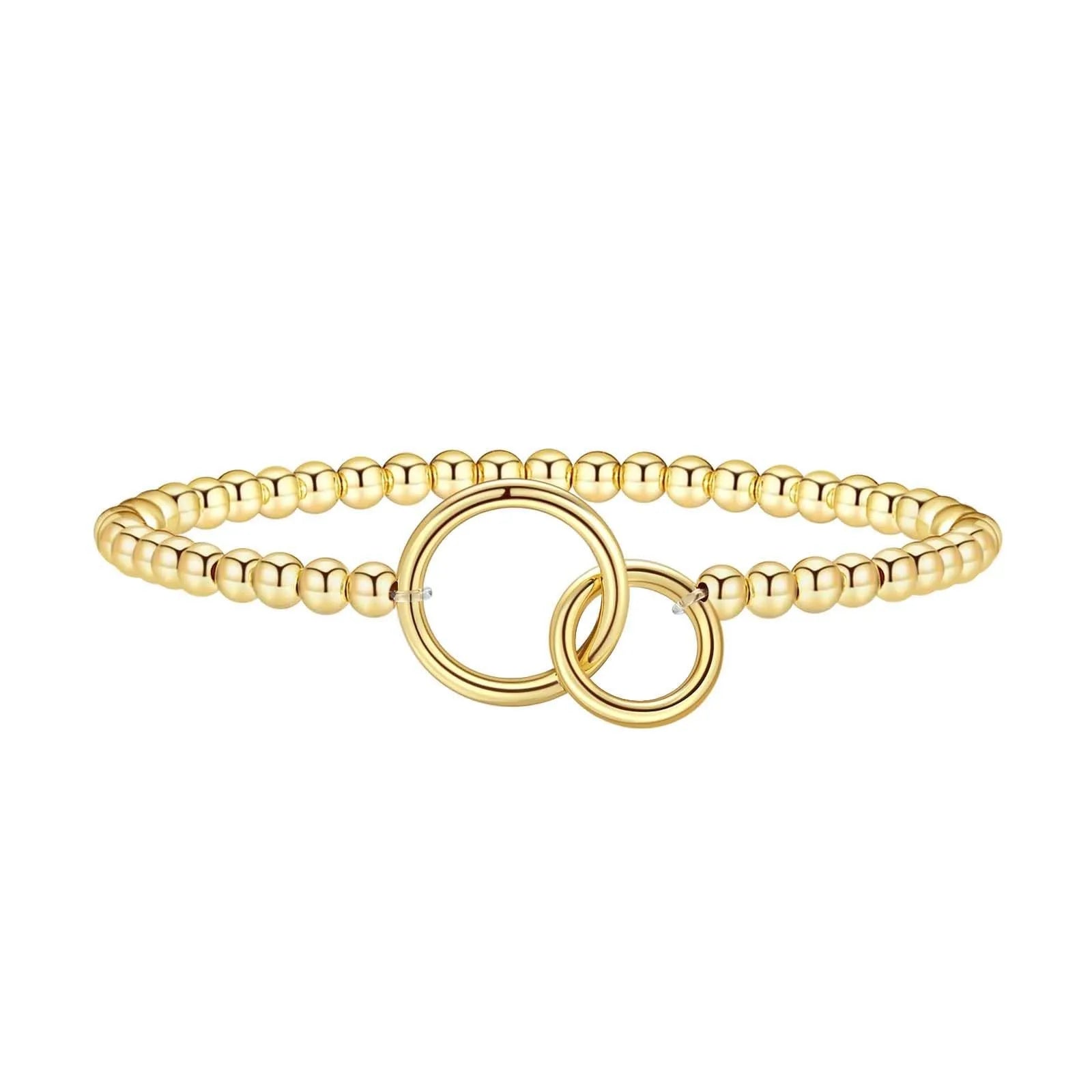 Women's adjustable stainless steel beaded bracelet with geometric round charm in six colour options