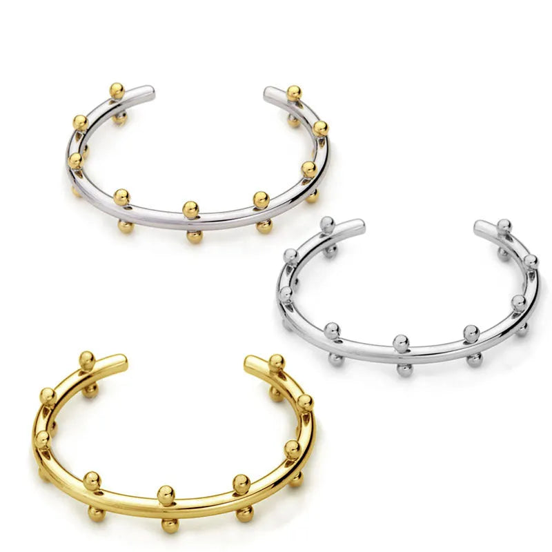 Stainless steel C-shaped personality texture rivet bean beads in gold, steel, and steel gold finishes for jewellery making