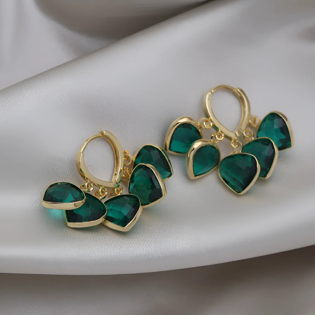 Green heart shaped Korean style ear clip earrings with alloy gemstone inlay