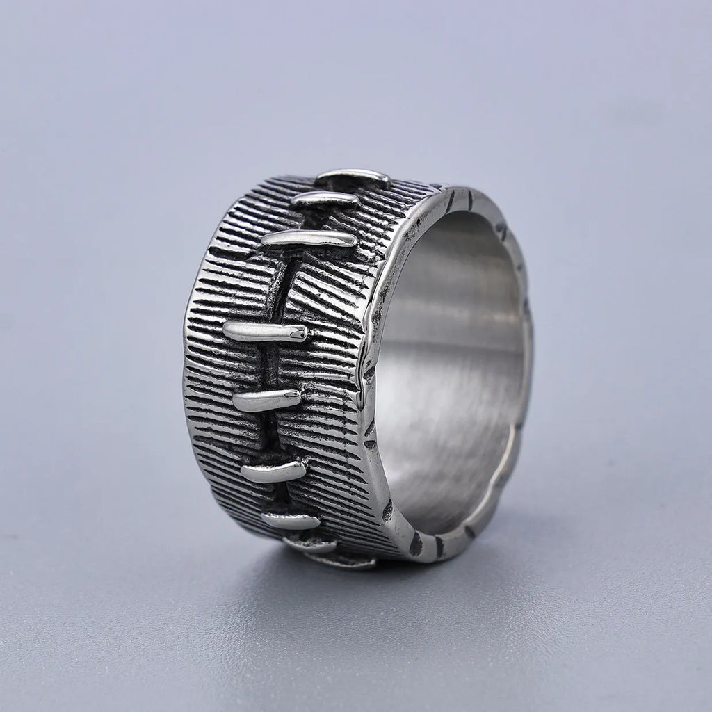 Dark punk titanium steel ring with geometric double ring design in retro colour