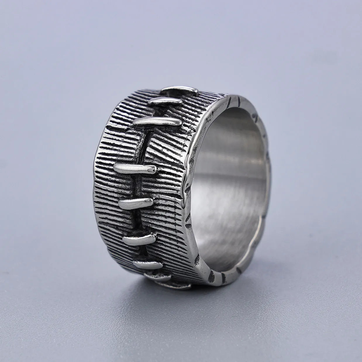 Dark punk titanium steel ring with geometric double ring design in retro colour