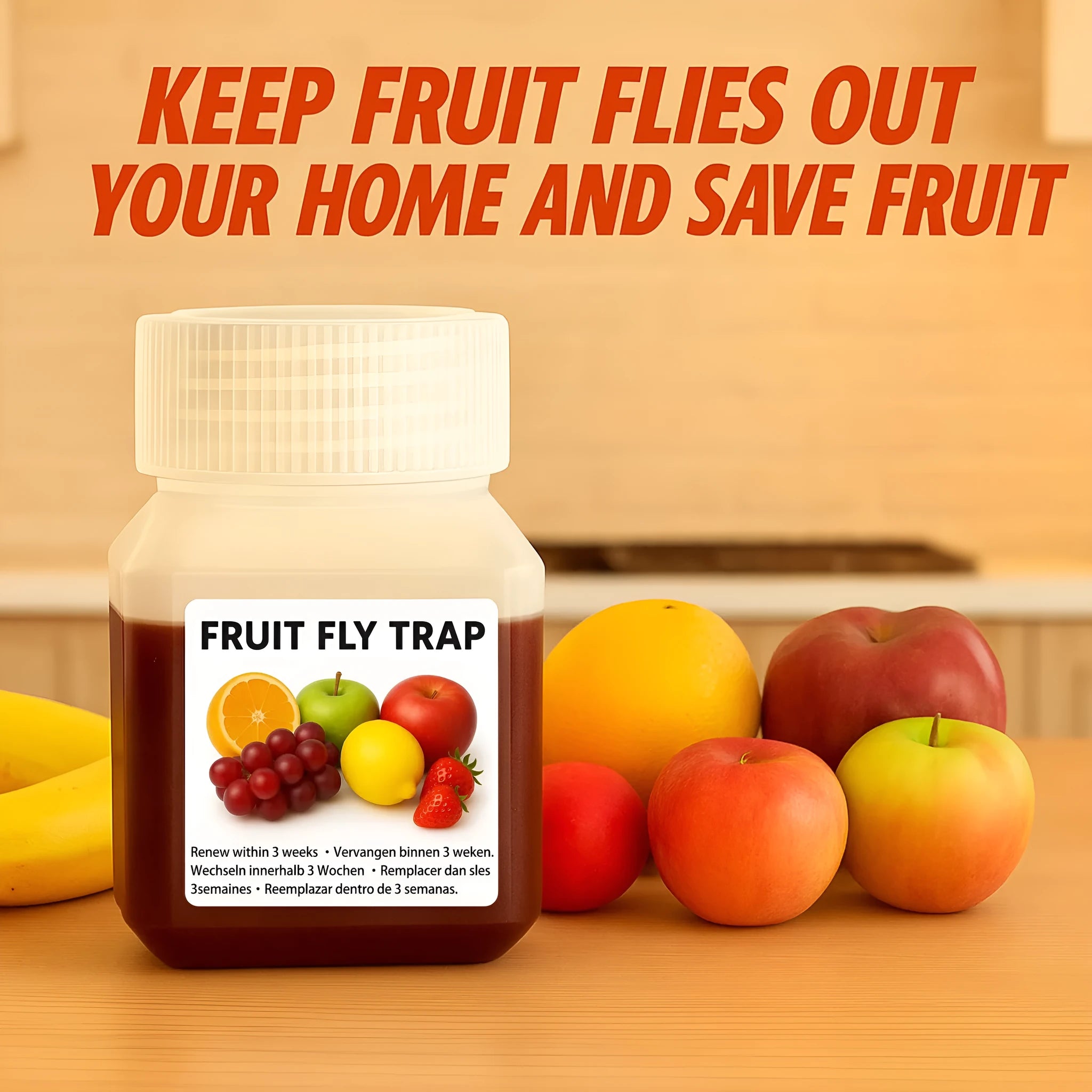 Fruit fly bait liquid bottle for SK003 traps with funnel options